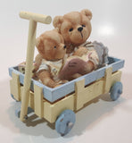 Casa Elite Gift Collection Resin Teddy Bears in Wood Wagon 6 1/4" Long