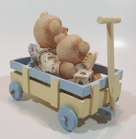 Casa Elite Gift Collection Resin Teddy Bears in Wood Wagon 6 1/4" Long