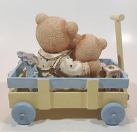 Casa Elite Gift Collection Resin Teddy Bears in Wood Wagon 6 1/4" Long