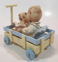 Casa Elite Gift Collection Resin Teddy Bears in Wood Wagon 6 1/4" Long