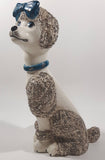 White and Grey Poodle Dog with Blue Bow 10" Tall Ceramic Figurine