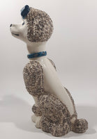 White and Grey Poodle Dog with Blue Bow 10" Tall Ceramic Figurine