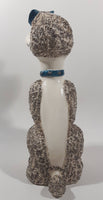 White and Grey Poodle Dog with Blue Bow 10" Tall Ceramic Figurine