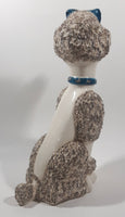 White and Grey Poodle Dog with Blue Bow 10" Tall Ceramic Figurine