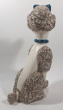 White and Grey Poodle Dog with Blue Bow 10" Tall Ceramic Figurine