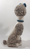 White and Grey Poodle Dog with Blue Bow 10" Tall Ceramic Figurine