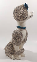 White and Grey Poodle Dog with Blue Bow 10" Tall Ceramic Figurine