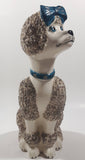 White and Grey Poodle Dog with Blue Bow 10" Tall Ceramic Figurine