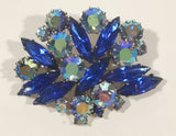 Vintage Beautiful Blue Sapphire Rhinestone and Aurora Borealis Sparkling Rhinestone Brooch