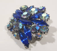 Vintage Beautiful Blue Sapphire Rhinestone and Aurora Borealis Sparkling Rhinestone Brooch