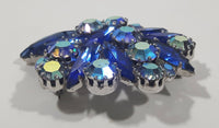 Vintage Beautiful Blue Sapphire Rhinestone and Aurora Borealis Sparkling Rhinestone Brooch