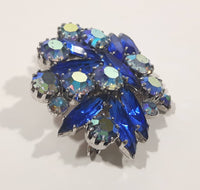 Vintage Beautiful Blue Sapphire Rhinestone and Aurora Borealis Sparkling Rhinestone Brooch