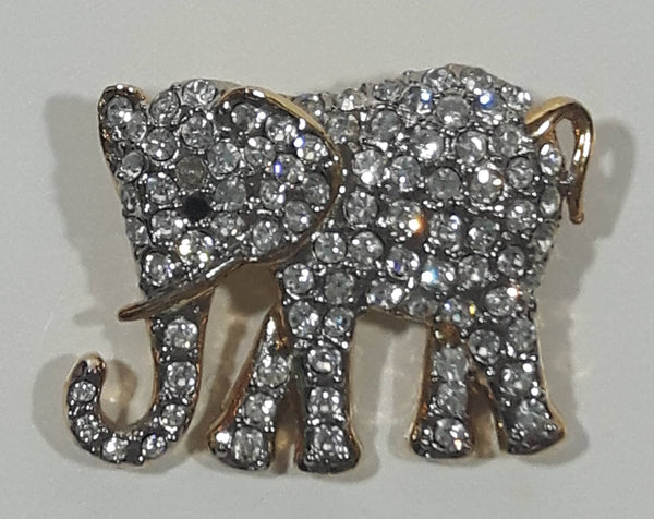 Vintage Butler Elephant Shaped Sparkling Rhinestone Golden Tone Metal Brooch Pin