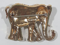 Vintage Butler Elephant Shaped Sparkling Rhinestone Golden Tone Metal Brooch Pin