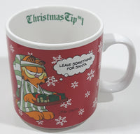 1978 Enesco Jim Davis Garfield Christmas Tip No. 1 "Leave Something For Santa" 3 1/2" Tall Ceramic Coffee Mug Cup
