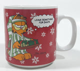 1978 Enesco Jim Davis Garfield Christmas Tip No. 1 "Leave Something For Santa" 3 1/2" Tall Ceramic Coffee Mug Cup