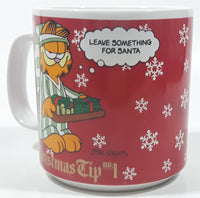 1978 Enesco Jim Davis Garfield Christmas Tip No. 1 "Leave Something For Santa" 3 1/2" Tall Ceramic Coffee Mug Cup