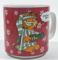 1978 Enesco Jim Davis Garfield Christmas Tip No. 1 "Leave Something For Santa" 3 1/2" Tall Ceramic Coffee Mug Cup