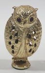 Gold Tone Metal 3" Tall Owl Figure with Dark Pink Rhinestone Eyes