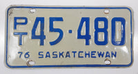 Vintage 1976 Saskatchewan Blue Lettering White TAXI Vehicle License Plate Metal Tag PT 45 480