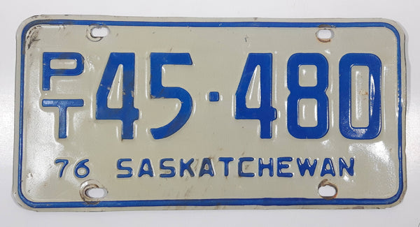 Vintage 1976 Saskatchewan Blue Lettering White TAXI Vehicle License Plate Metal Tag PT 45 480