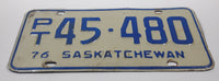 Vintage 1976 Saskatchewan Blue Lettering White TAXI Vehicle License Plate Metal Tag PT 45 480