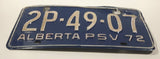 Vintage 1972 Alberta White Lettering Dark Blue Metal Public Service Vehicle License Plate Tag PSV 2P 49 07