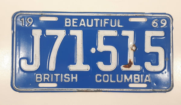 1969 Beautiful British Columbia Light Blue with White Letters Vehicle License Plate Tag J71 515