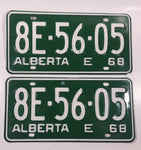 Set of Matching Vintage 1968 Alberta White Lettering Green Exempt "E" Vehicle License Plate Metal Tags E 8E 56 05