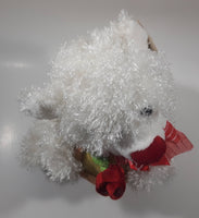 White Teddy Bear Holding Rose in a Flower Pot 11" Tall Toy Stuffed Animal Plush