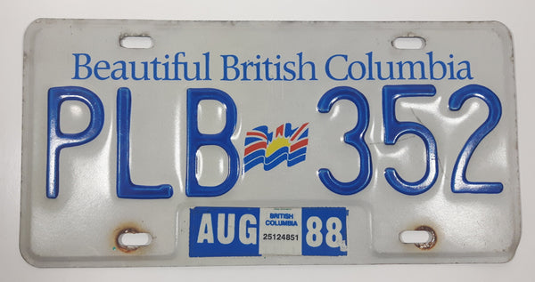 1988 Beautiful British Columbia White with Blue Letters Vehicle License Plate PLB 352