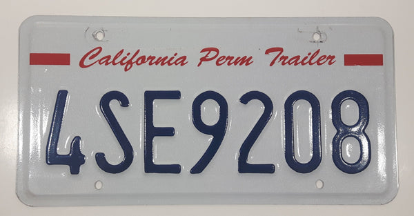 California Perm Trailer White with Dark Blue Letters Vehicle License Plate 4SE9208