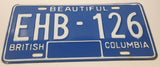 Set of Matching 1981 Beautiful British Columbia Blue with White Letters Vehicle License Plate EHB 126
