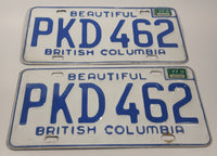 Matching Set of 1977 Beautiful British Columbia White with Blue Letters Vehicle License Plate PKD 462