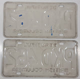 Matching Set of 1977 Beautiful British Columbia White with Blue Letters Vehicle License Plate PKD 462