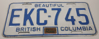 1972 Beautiful British Columbia White with Blue Letters Vehicle License Plate EKC 745