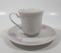 White with Light Blue and Pink Flower Themed Fine China Tea Cup and Saucer Set