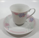 White with Light Blue and Pink Flower Themed Fine China Tea Cup and Saucer Set