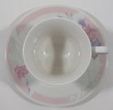 White with Light Blue and Pink Flower Themed Fine China Tea Cup and Saucer Set