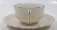 Czechoslovakia Cream with Pink Tulip Flower Themed Silver Trim Fine China Tea Cup and Saucer Set