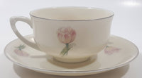 Czechoslovakia Cream with Pink Tulip Flower Themed Silver Trim Fine China Tea Cup and Saucer Set