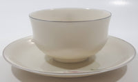 Czechoslovakia Cream with Pink Tulip Flower Themed Silver Trim Fine China Tea Cup and Saucer Set
