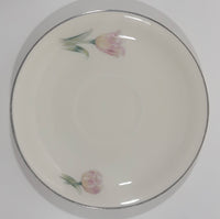 Czechoslovakia Cream with Pink Tulip Flower Themed Silver Trim Fine China Tea Cup and Saucer Set