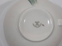 Czechoslovakia Cream with Pink Tulip Flower Themed Silver Trim Fine China Tea Cup and Saucer Set