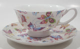 Modern House Butterfly Themed White Fine China Tea Cup and Saucer Set