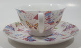 Modern House Butterfly Themed White Fine China Tea Cup and Saucer Set