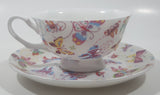 Modern House Butterfly Themed White Fine China Tea Cup and Saucer Set