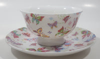 Modern House Butterfly Themed White Fine China Tea Cup and Saucer Set