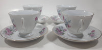 Pink Roses White with Gold Trim Fine China Tea Cup and Saucer Set of 4