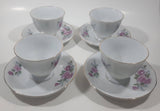 Pink Roses White with Gold Trim Fine China Tea Cup and Saucer Set of 4